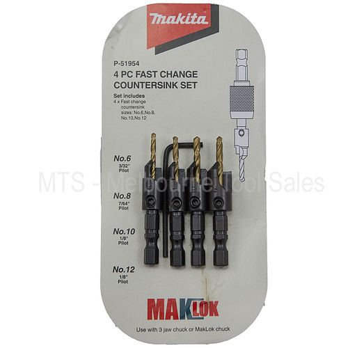 Makita P-51954 4 Piece Fast Change Countersink Set