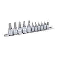Kincrome Hex Socket Set On Rail 11 Piece Imperial 1/4" & 3/8" Square Drive