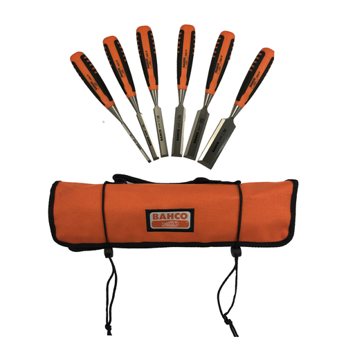 Bahco 6 Piece Bevel Edge Chisel Set 424P-S6-ROLL with Chisel Roll