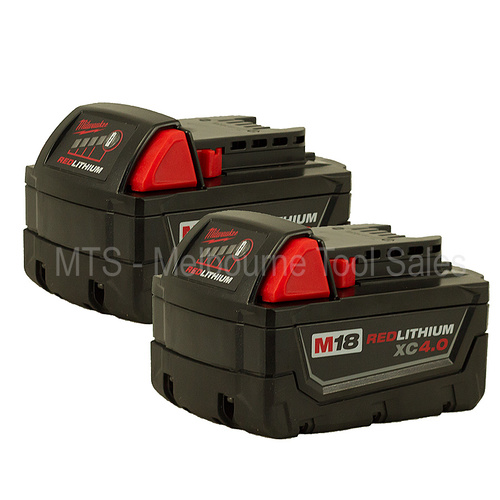 2 X Milwaukee 48-11-1840 18V M18 Red Lithium Xc 4.0 Extended Capacity Batteries