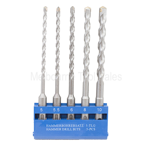 5 Pce Sds Hammer Drill Bit Set Size - 5, 5.5, 6, 8, 10 X 160Mm