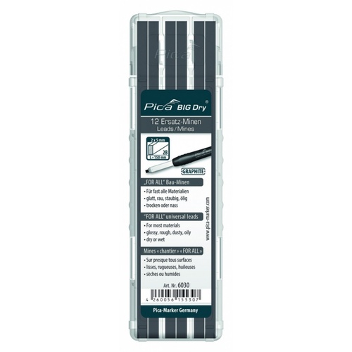 Pica Big Dry Carpenter Pencil Graphite Refill Pack Of 12 - 6030