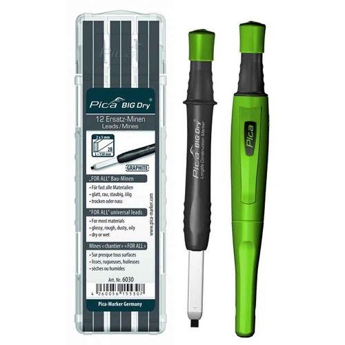 Pica Big Dry Carpenter Pencil / Marker 6060 With 6030 Graphite Refill Pack Of 12