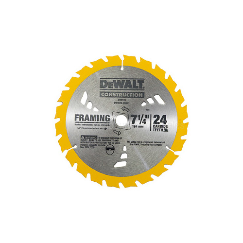 Dewalt Circular Saw Blade 7-1/4" 24T Framing Carbide Thin Kerf  - Dw3178
