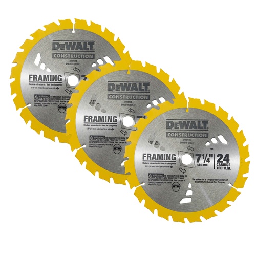 3 X Dewalt Circular Saw Blades 7-1/4" 24T Framing Carbide Thin Kerf  - Dw3178