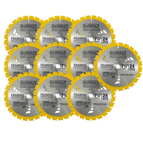 10 X Dewalt Circular Saw Blades 7-1/4" 24T Framing Carbide Thin Kerf  - Dw3178