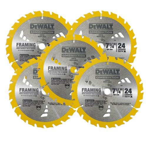 5 X Dewalt Circular Saw Blades 7-1/4" 24T Framing Carbide Thin Kerf  - Dw3178