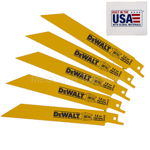 Dewalt Dw4808 6" 14 Tpi Straight Back Bi-Metal Reciprocating Blade - Pack Of 5