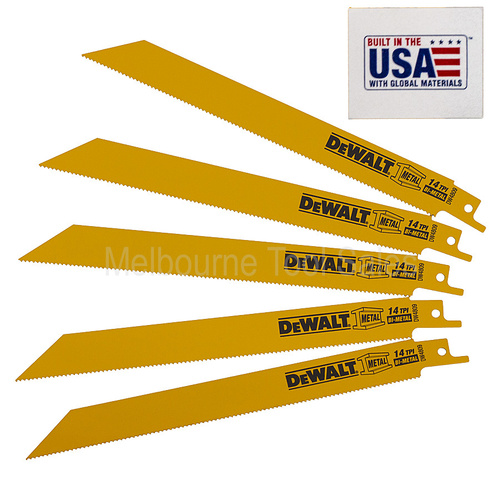 Genuine Dewalt Bi-Metal Reciprocating Blades (5 Pack) Dw4809 8" 14 Tpi Straight Back