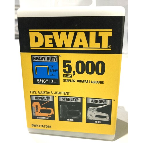 DEWALT DWHTTA7055 HEAVY-DUTY NARROW CROWN STAPLES 5/16" (7mm) - 5000 PK