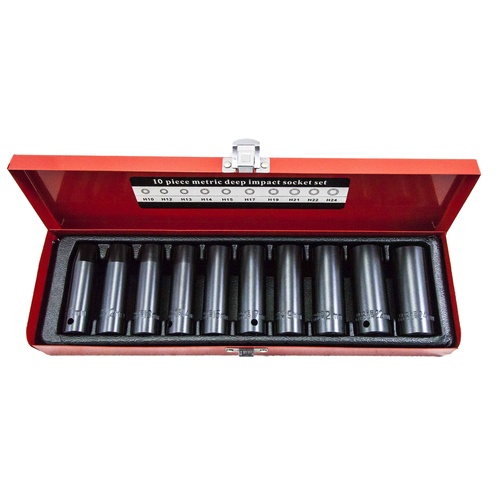 1/2 Inch Drive Deep Impact Socket Set Metric 6 Point - 10 Piece