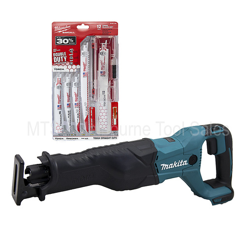 Makita 18V Cordless Reciprocating Saw Xrj04 / Djr186 With Demolition Blade Set